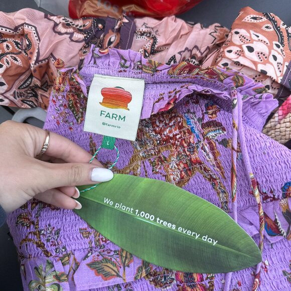 NWT Farm Rio Mini Dress Floral Monkey Lilac Smocked Ruffles Thin Shoulder Strap - Picture 3 of 6